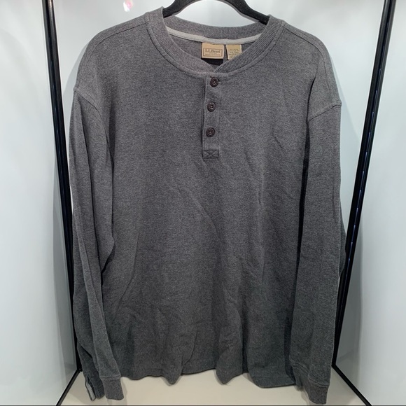 L.L. Bean Henley Men’s Size XXL-Tall Gray 3 Button Long Sleeve - Picture 1 of 8